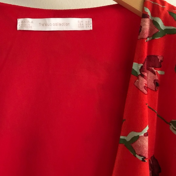 Zara Red Floral Wrap Dress - Picture 4 of 5